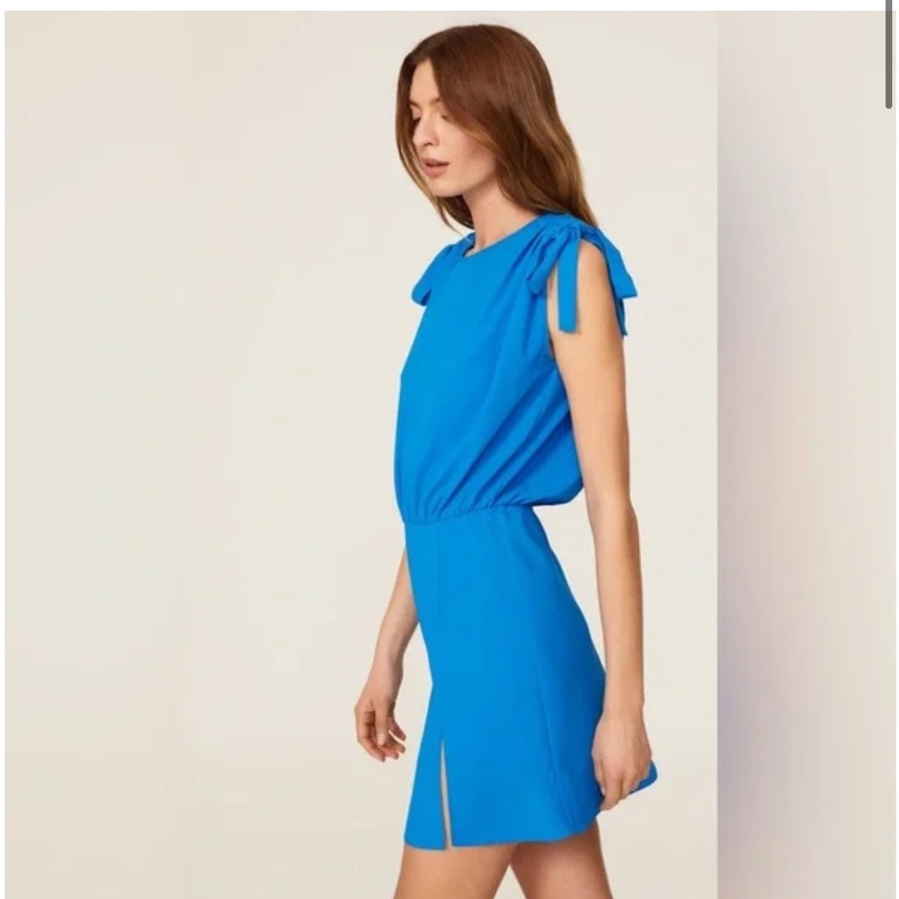 Amanda Uprichard Blue Asymmetrical Tie Front Mini Dress